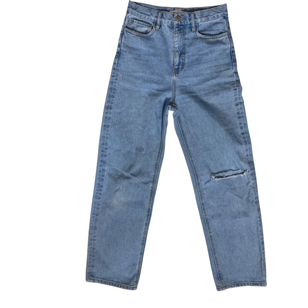 Oak + Fort Womens 26 High Waisted Distressed Denim Jeans Light Wash Straight Leg